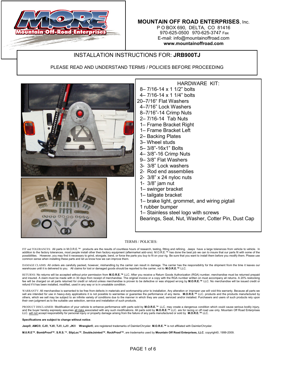 Mountain Off Road JRB900 User Manual | 6 pages