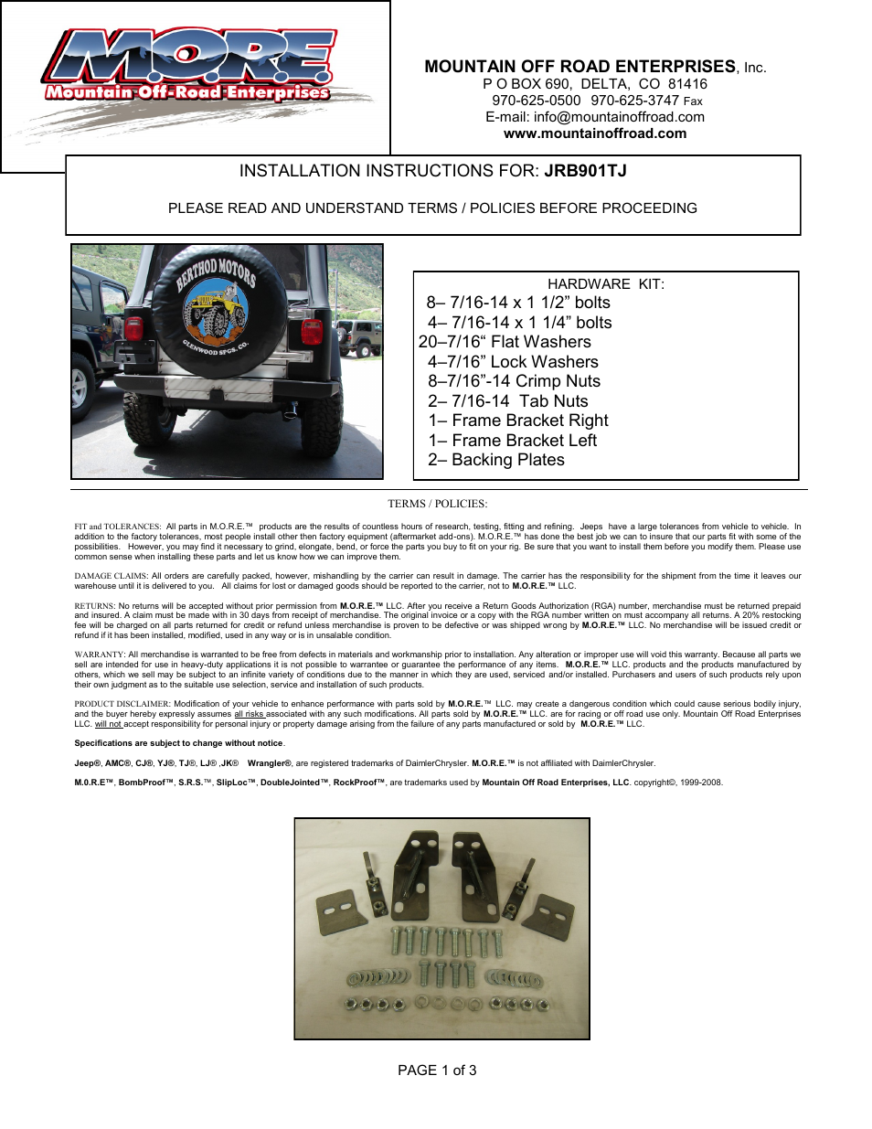 Mountain Off Road JRB901TJ User Manual | 3 pages