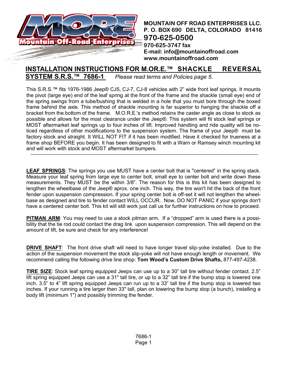 Mountain Off Road 7686-1 User Manual | 8 pages