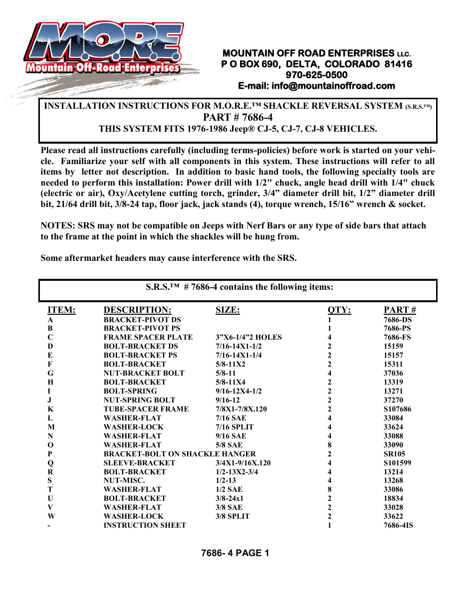 Mountain Off Road 7686-4 User Manual | 8 pages