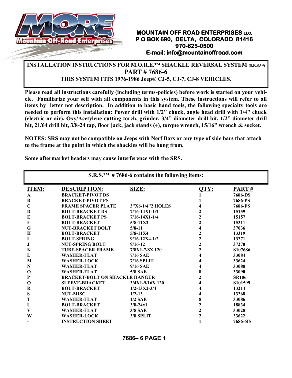 Mountain Off Road 7686-6 User Manual | 8 pages