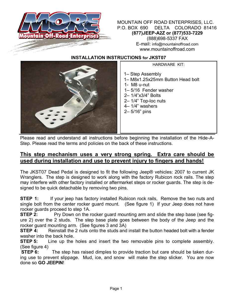 Mountain Off Road JKST07 User Manual | 4 pages