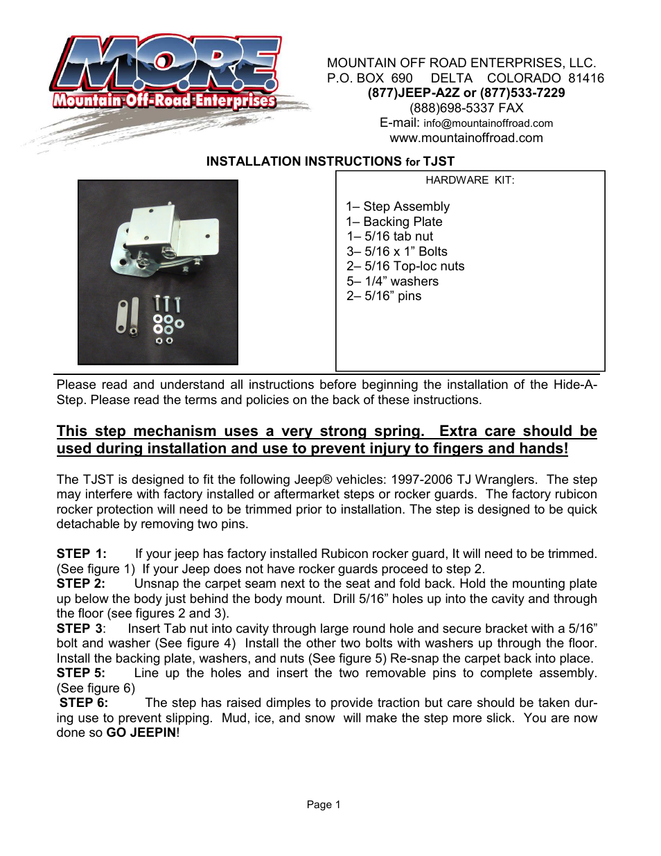 Mountain Off Road TJST User Manual | 4 pages