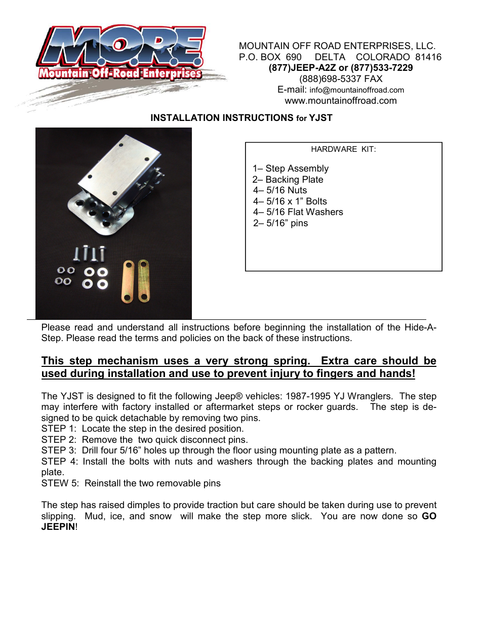Mountain Off Road YJST User Manual | 2 pages