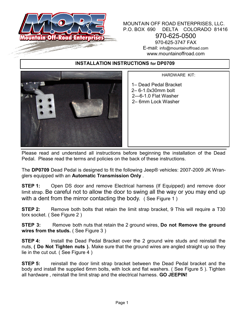 Mountain Off Road DP0709 User Manual | 3 pages