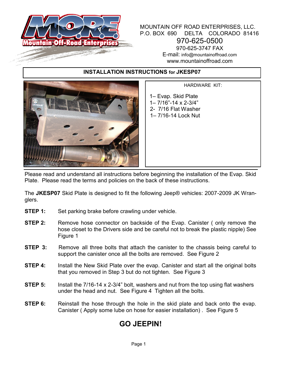 Mountain Off Road JKESP07 User Manual | 3 pages