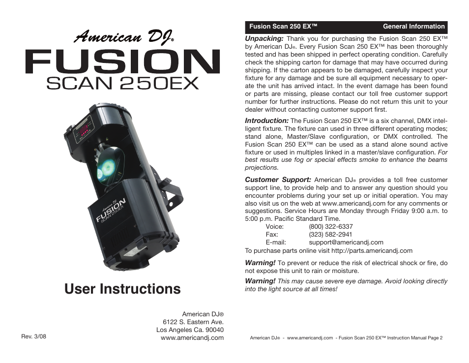 American International Fusion Scan 250 EX User Manual | 10 pages