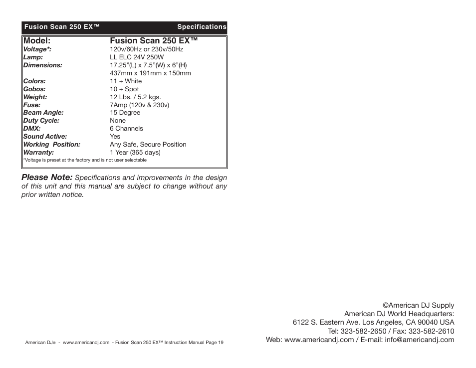 American International Fusion Scan 250 EX User Manual | Page 10 / 10