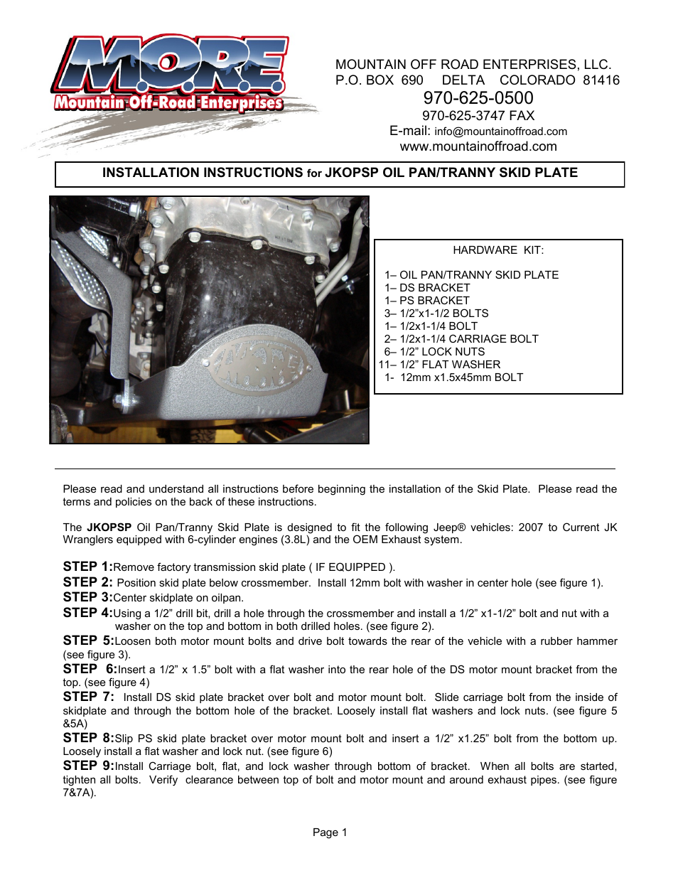 Mountain Off Road JKOPSP User Manual | 4 pages