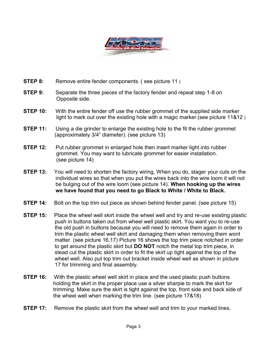 Mountain Off Road JKTFF User Manual | Page 3 / 12