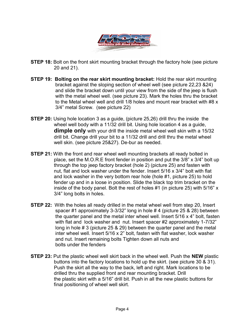 Mountain Off Road JKTFF User Manual | Page 4 / 12
