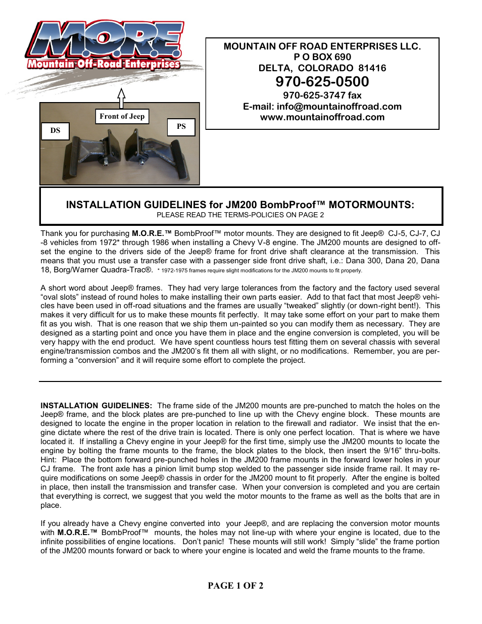 Mountain Off Road JM200 User Manual | 2 pages
