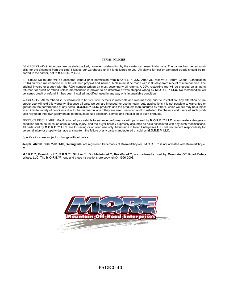 Page 2 of 2 | Mountain Off Road JM200 User Manual | Page 2 / 2