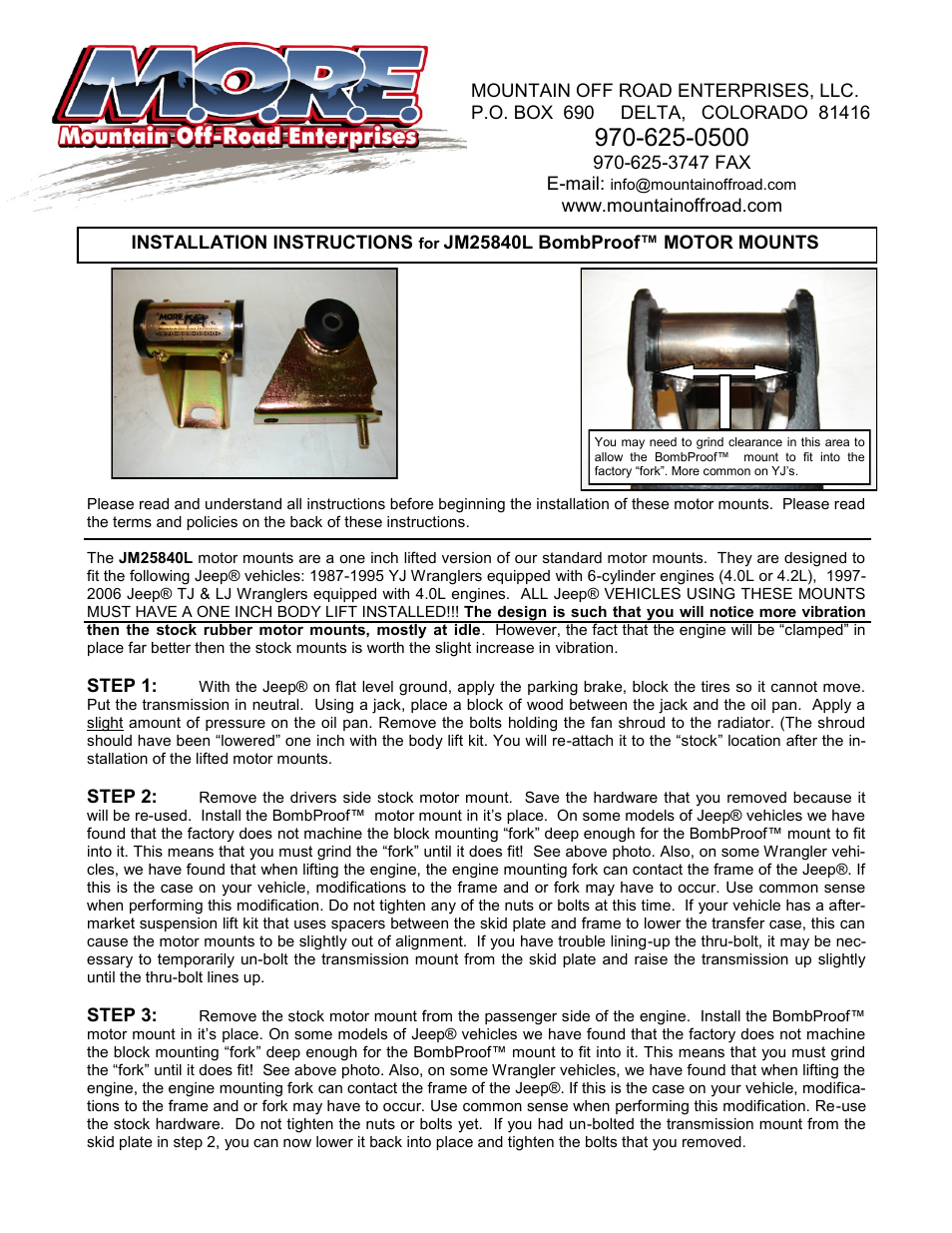 Mountain Off Road JM25840L User Manual | 2 pages