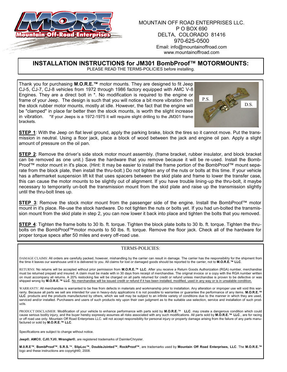 Mountain Off Road JM301 User Manual | 1 page