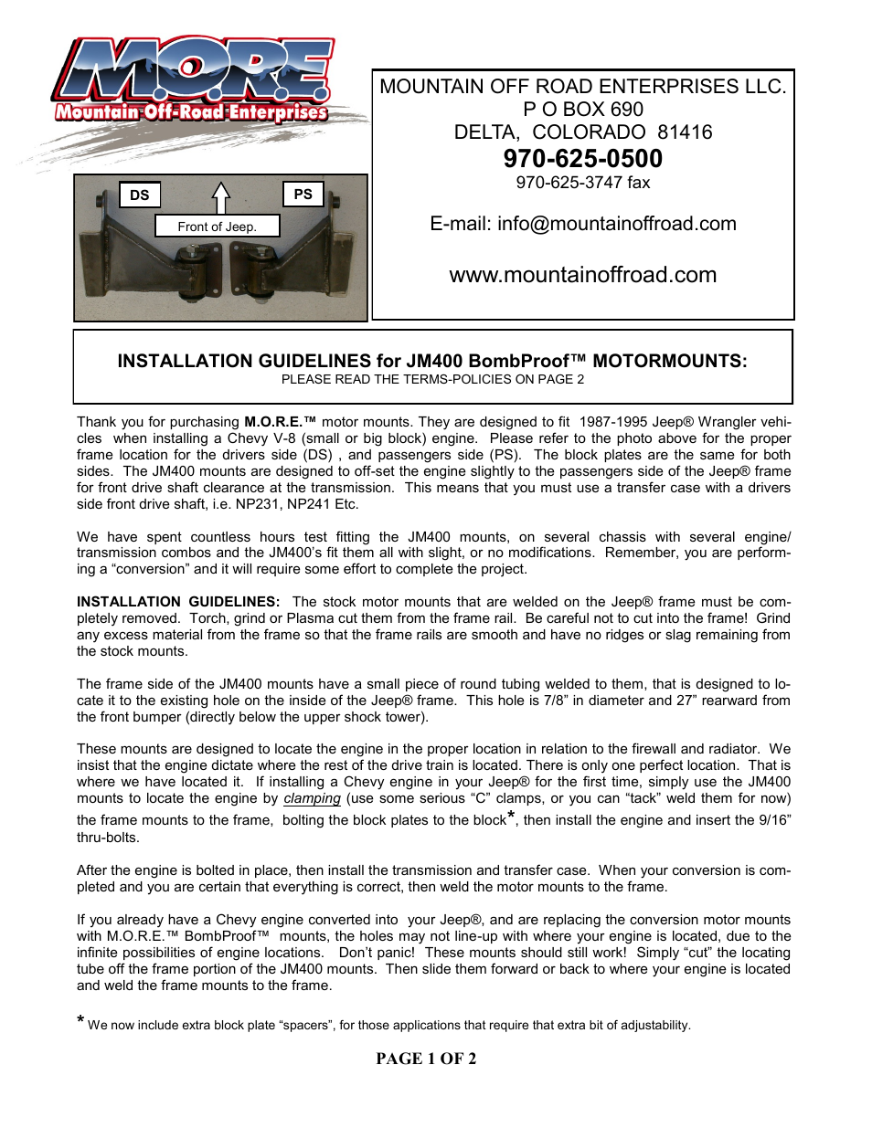 Mountain Off Road JM400 User Manual | 2 pages