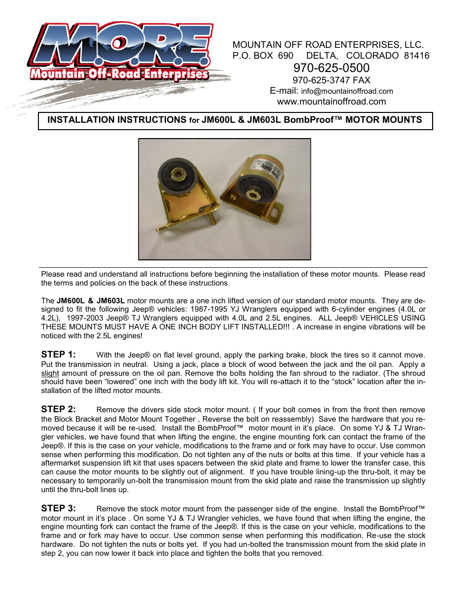 Mountain Off Road JM603L User Manual | 2 pages