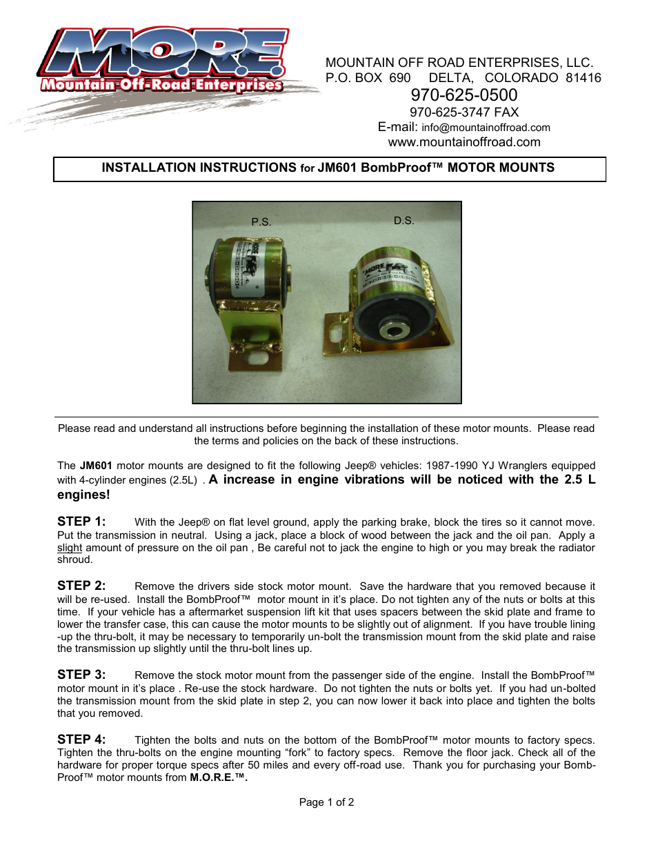 Mountain Off Road JM601 User Manual | 2 pages