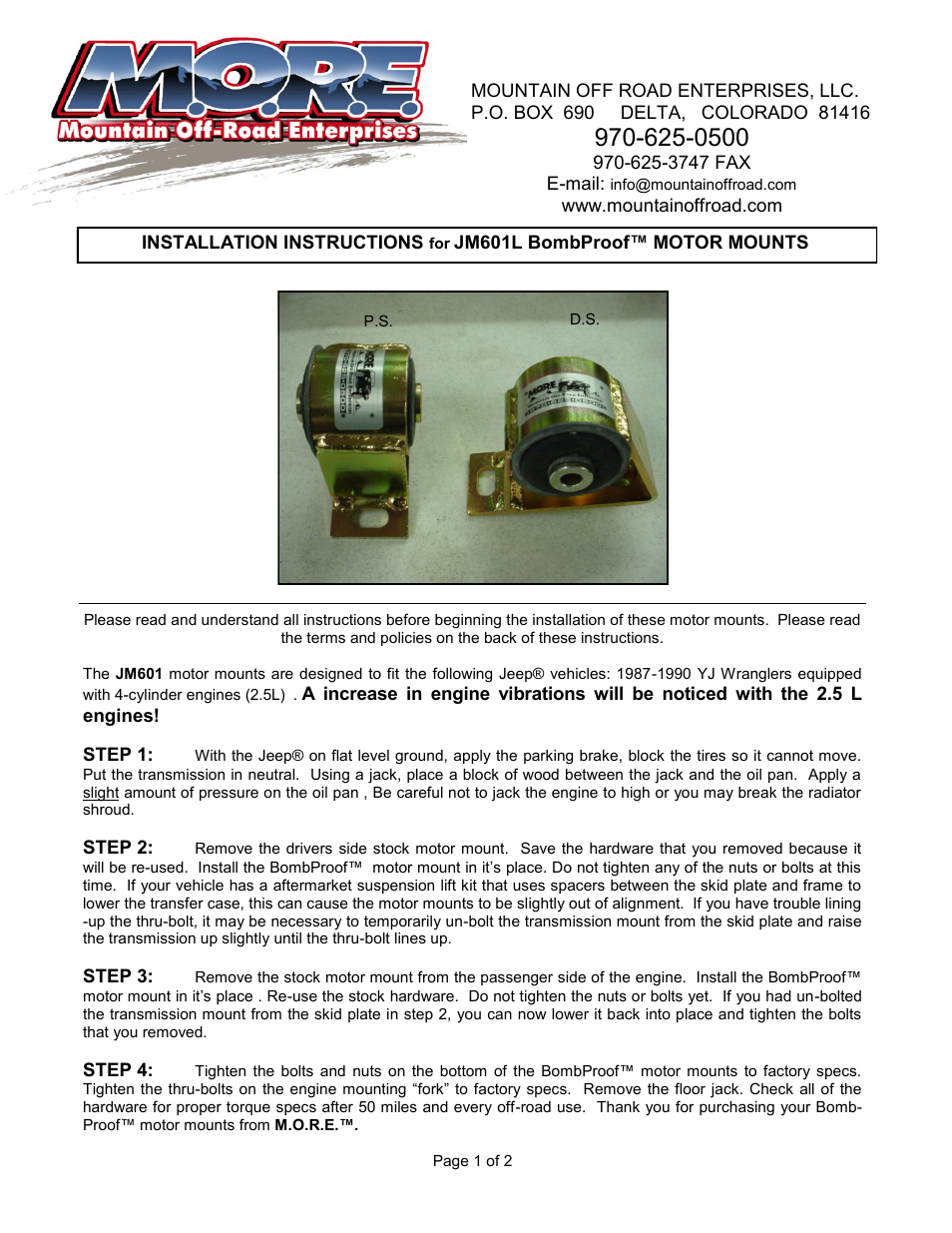 Mountain Off Road JM601L User Manual | 2 pages