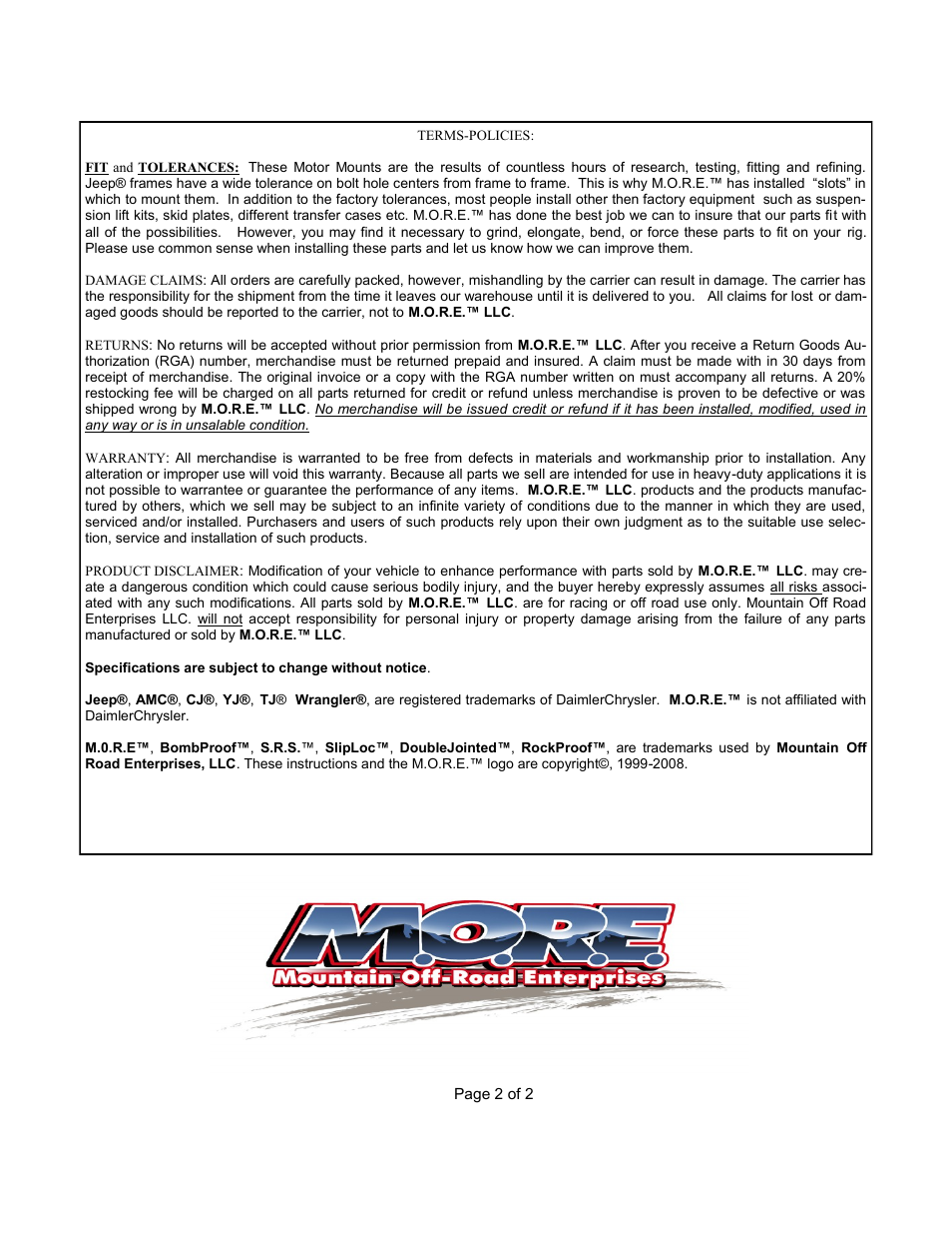Mountain Off Road JM601L User Manual | Page 2 / 2