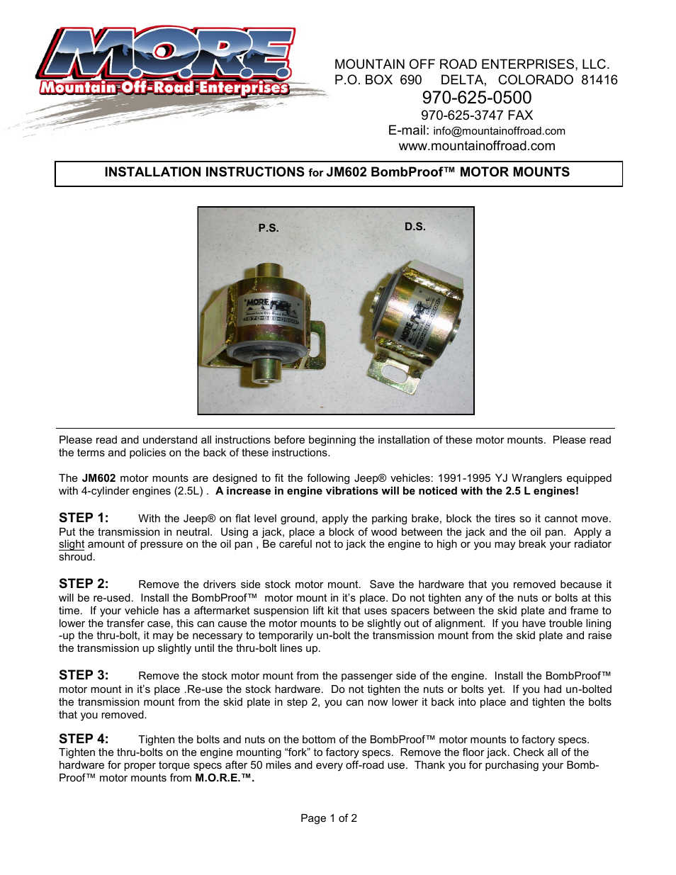 Mountain Off Road JM602 User Manual | 2 pages