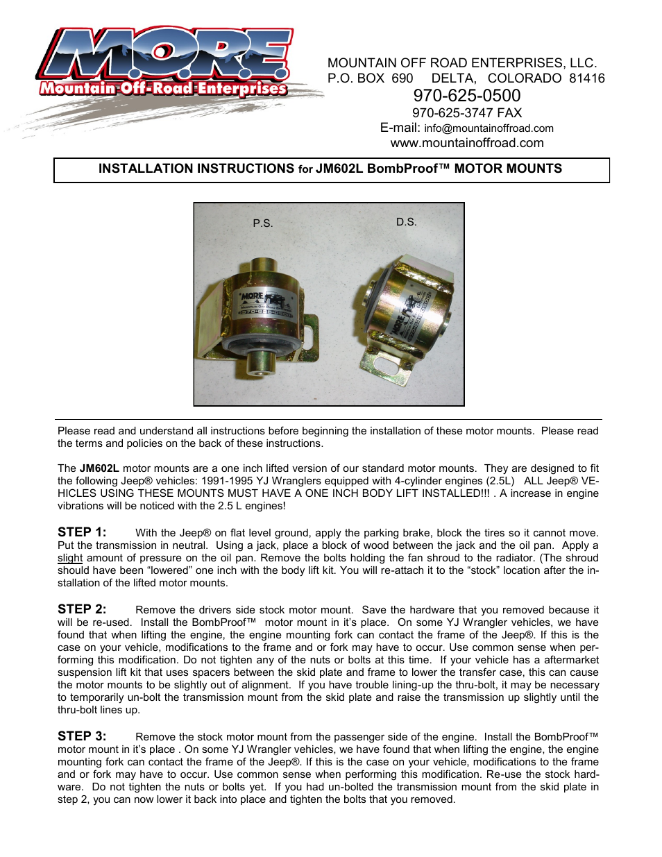 Mountain Off Road JM602L User Manual | 2 pages