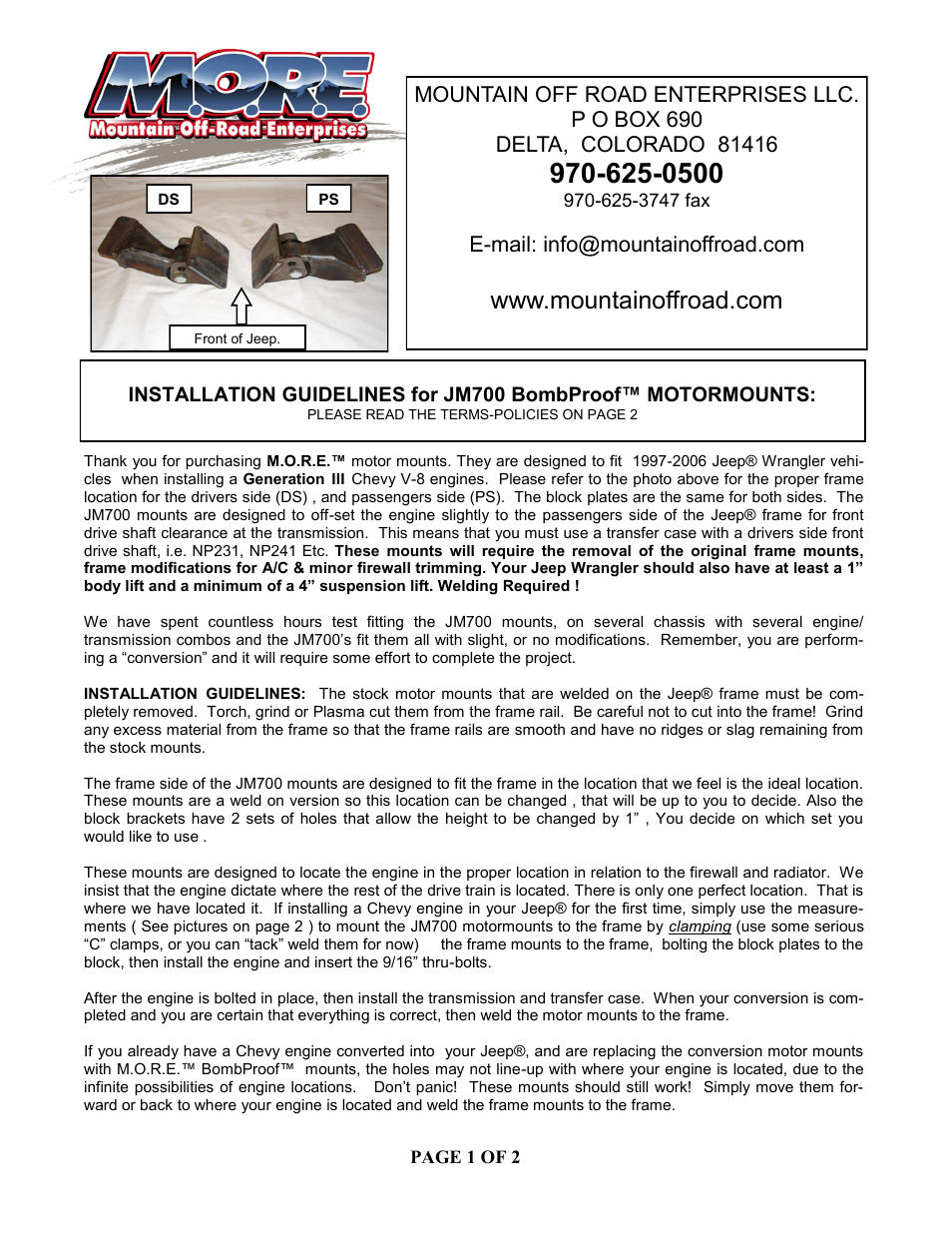 Mountain Off Road JM700 User Manual | 2 pages
