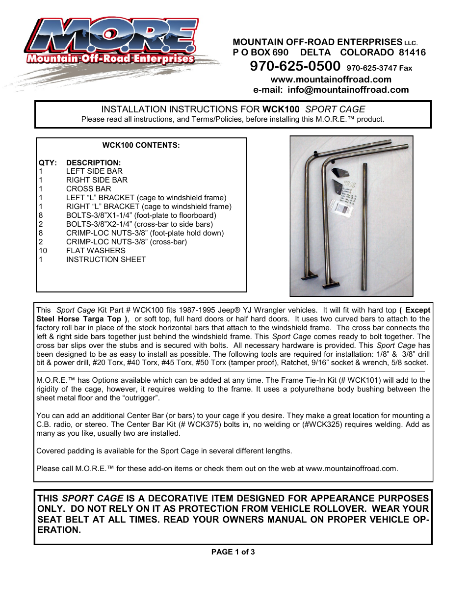 Mountain Off Road WCK100 User Manual | 3 pages