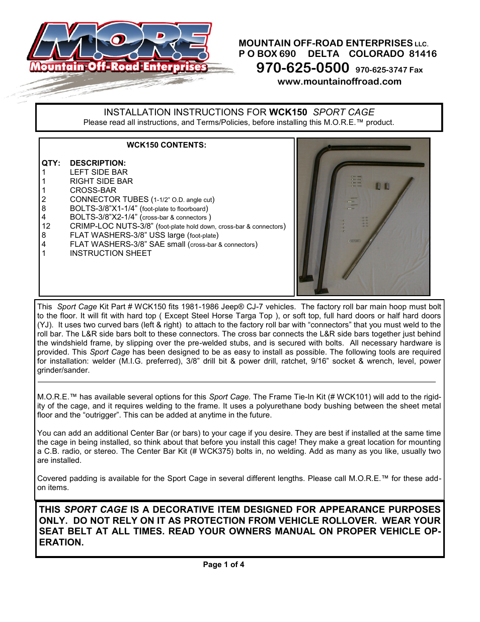 Mountain Off Road WCK150 User Manual | 4 pages