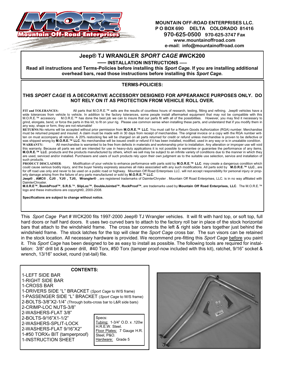 Mountain Off Road WCK200 User Manual | 4 pages