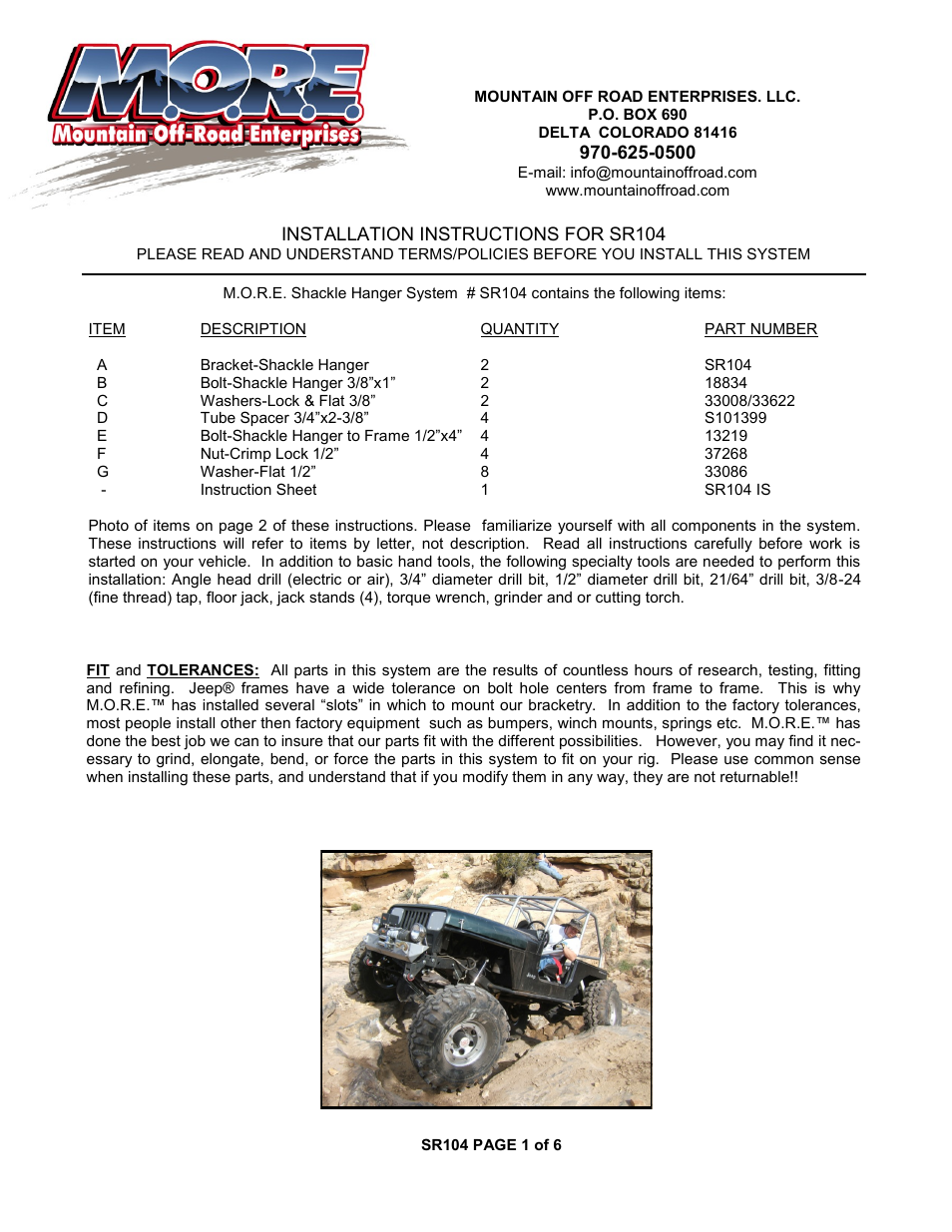 Mountain Off Road SR104 User Manual | 6 pages