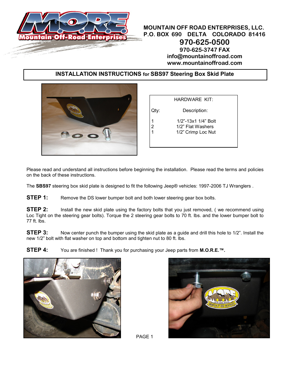 Mountain Off Road SBS97 User Manual | 2 pages
