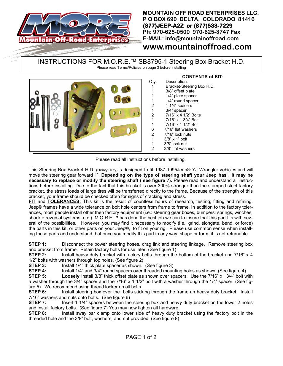 Mountain Off Road SB8795-1 User Manual | 3 pages