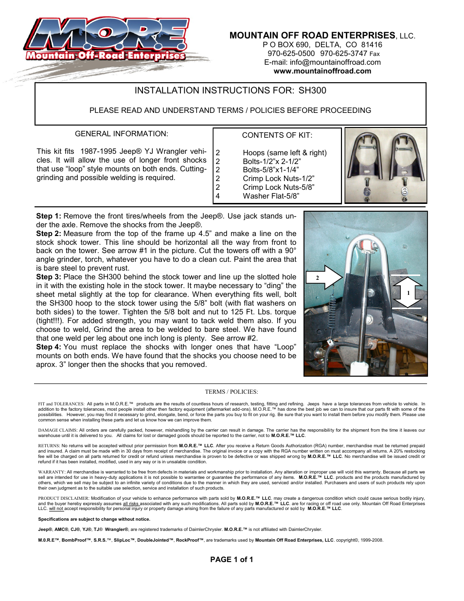 Mountain Off Road SH300 User Manual | 1 page