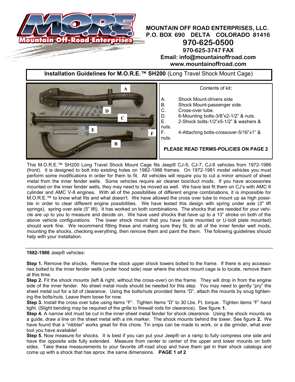 Mountain Off Road SH200 User Manual | 2 pages