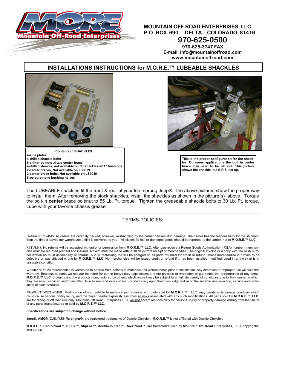 Mountain Off Road LUBEABLE SHACKLES User Manual | 1 page