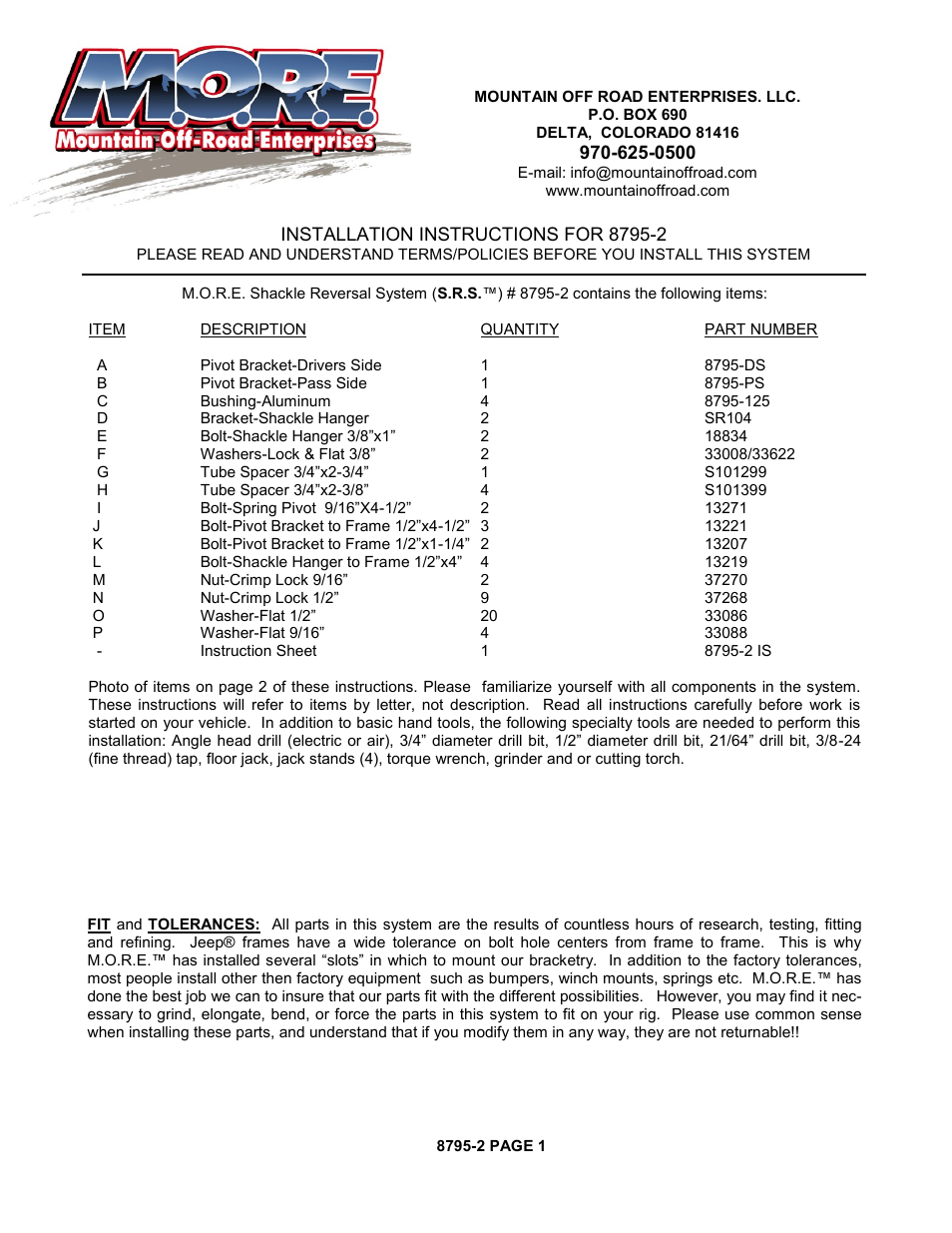 Mountain Off Road 8795-2 User Manual | 9 pages