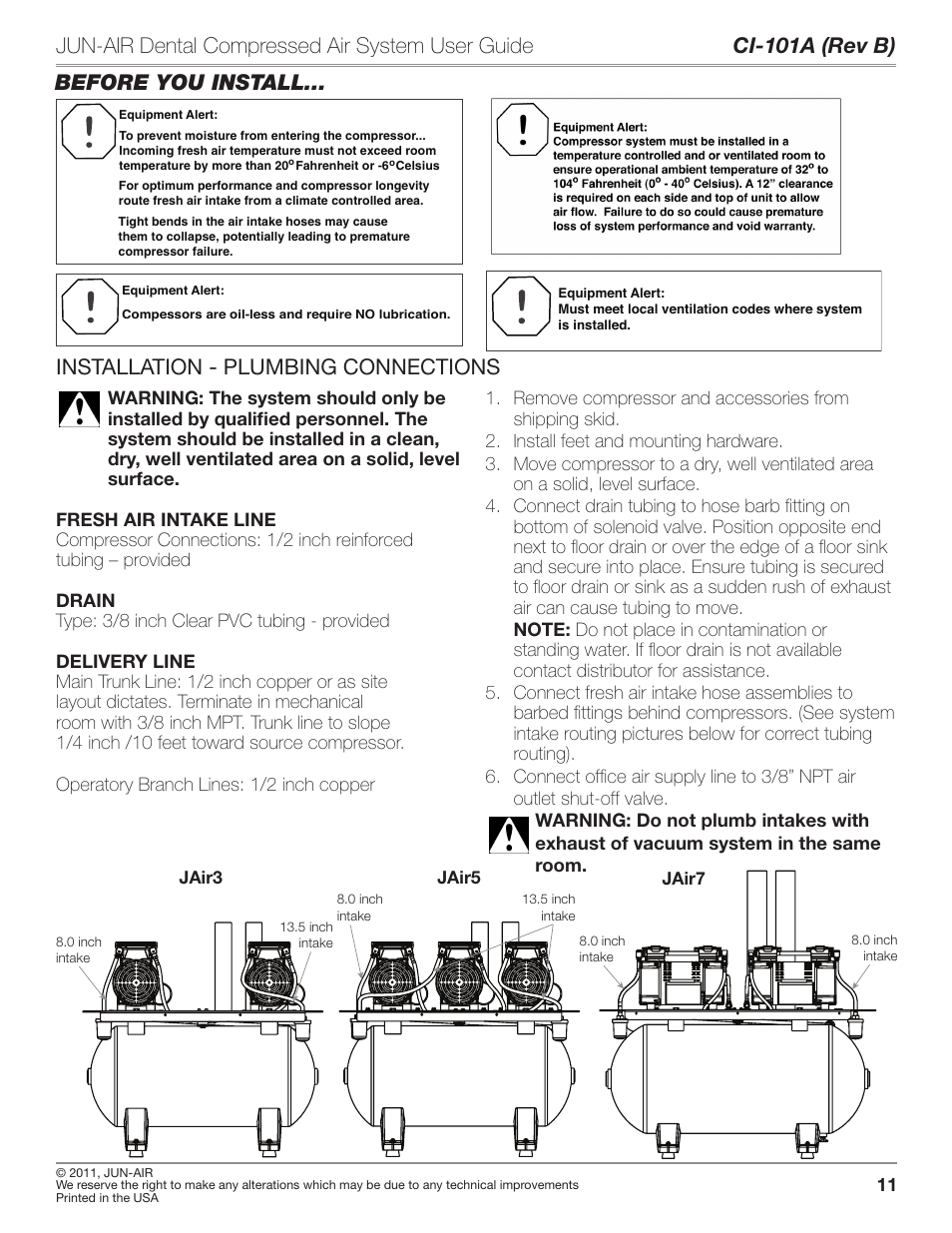 Before you install | JUN-AIR JAir Dental Compressed Air System User Manual | Page 11 / 22