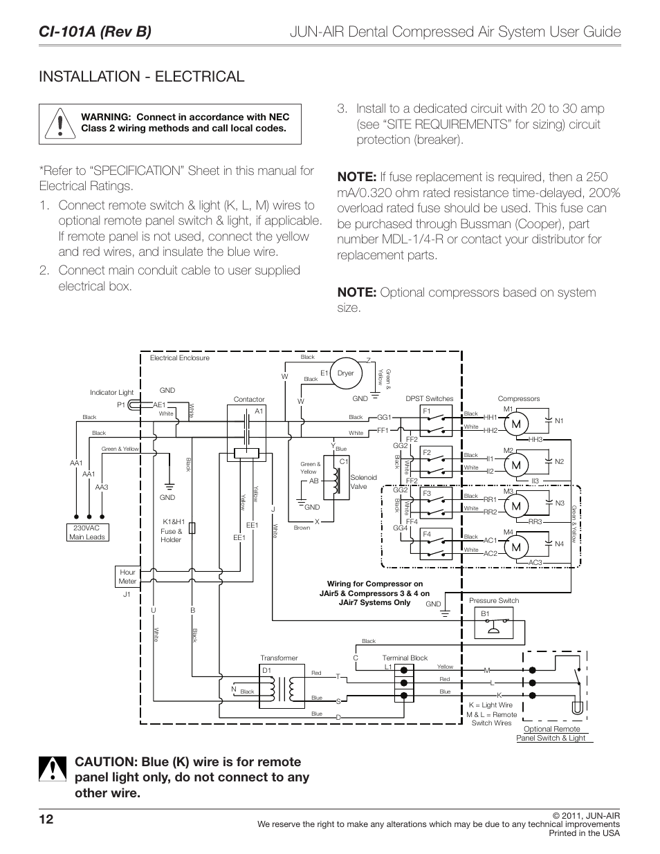 Installation - electrical | JUN-AIR JAir Dental Compressed Air System User Manual | Page 12 / 22
