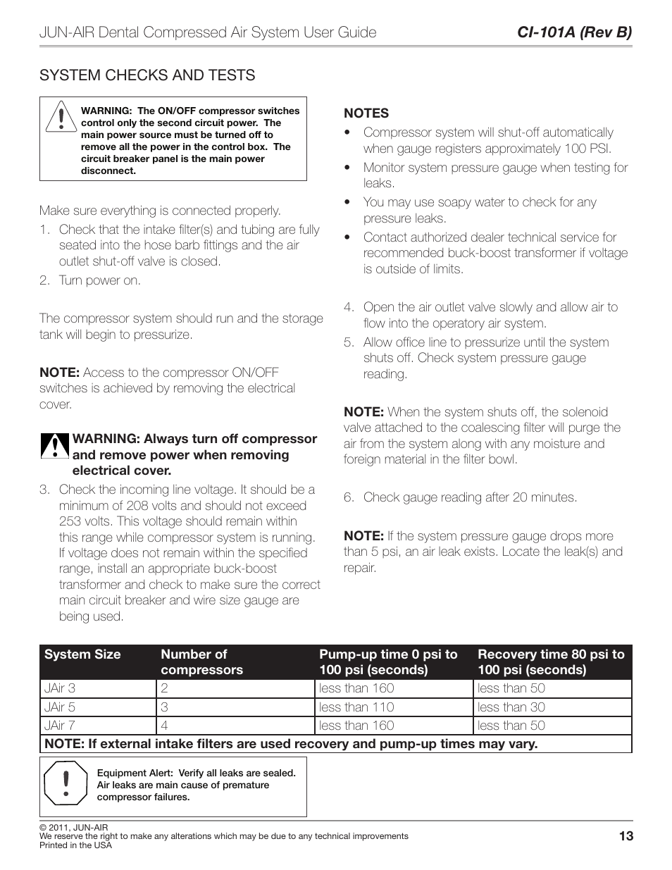 JUN-AIR JAir Dental Compressed Air System User Manual | Page 13 / 22