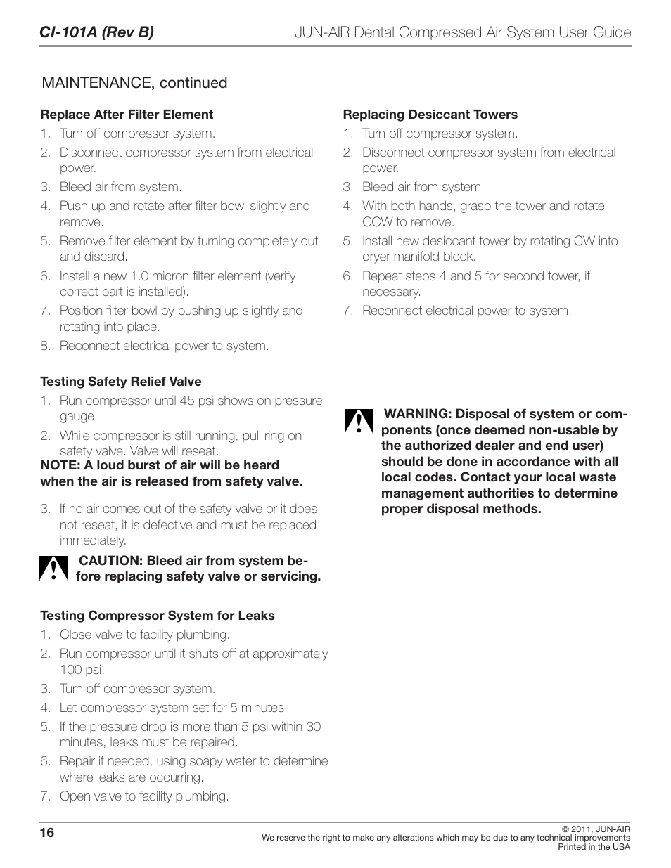 JUN-AIR JAir Dental Compressed Air System User Manual | Page 16 / 22