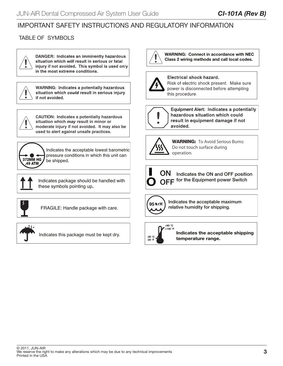 On off | JUN-AIR JAir Dental Compressed Air System User Manual | Page 3 / 22