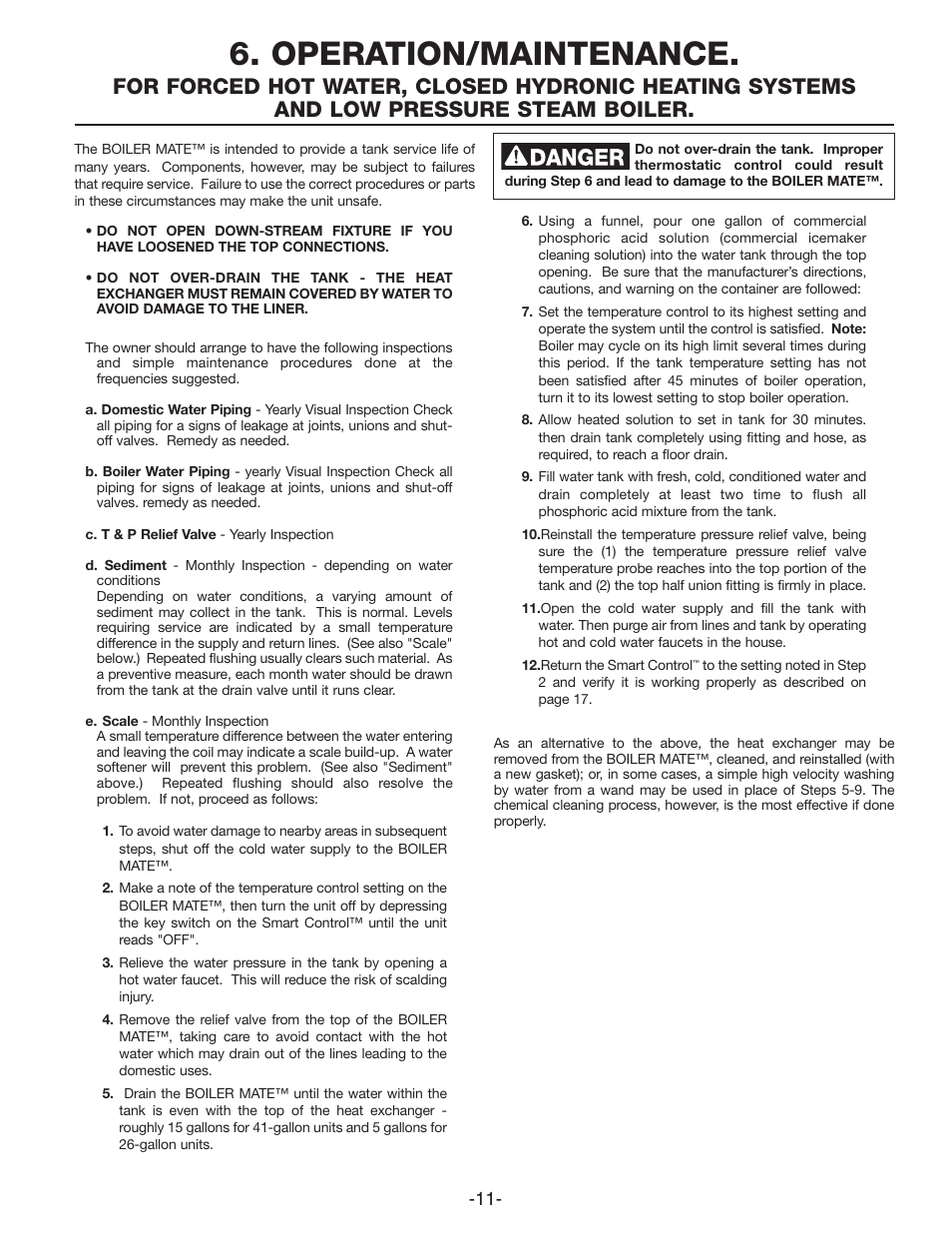Operation/maintenance | Amtrol TD-7ZDW User Manual | Page 11 / 16