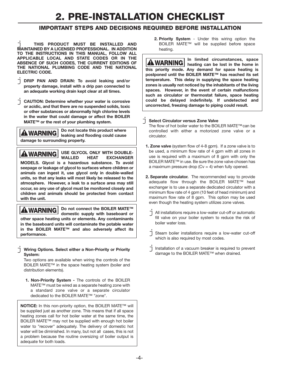 Pre-installation checklist | Amtrol TD-7ZDW User Manual | Page 4 / 16
