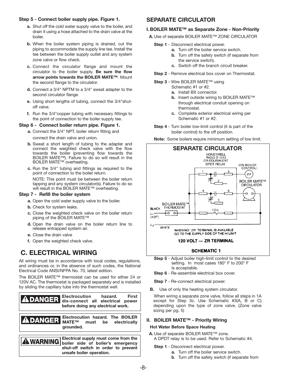 C. electrical wiring, Separate circulator | Amtrol TD-7ZDW User Manual | Page 8 / 16