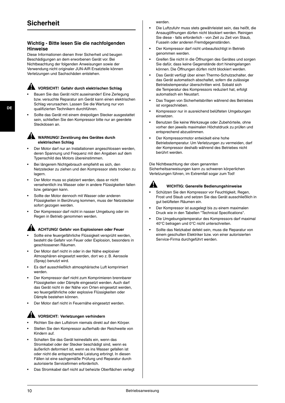 Sicherheit | JUN-AIR OF1202 series [no cabinet] User Manual | Page 10 / 60