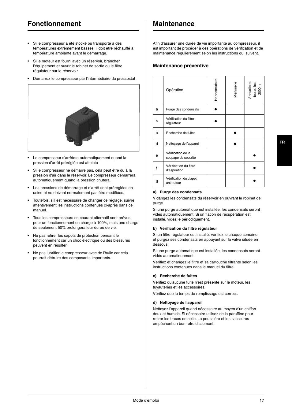 Fonctionnement, Maintenance | JUN-AIR OF1202 series [no cabinet] User Manual | Page 17 / 60