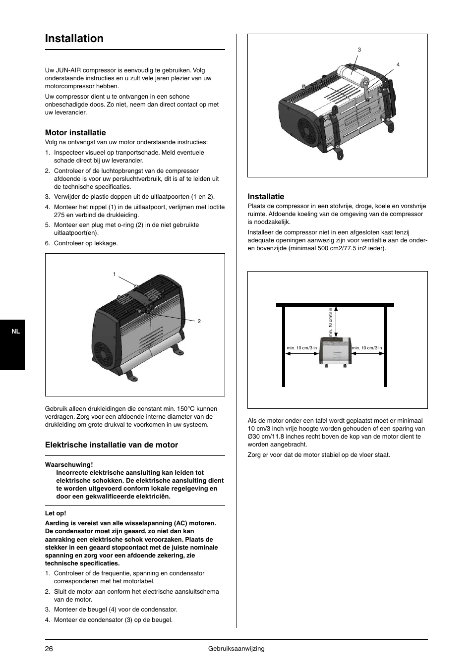 Installation, Motor installatie, Elektrische installatie van de motor | Installatie | JUN-AIR OF1202 series [no cabinet] User Manual | Page 26 / 60