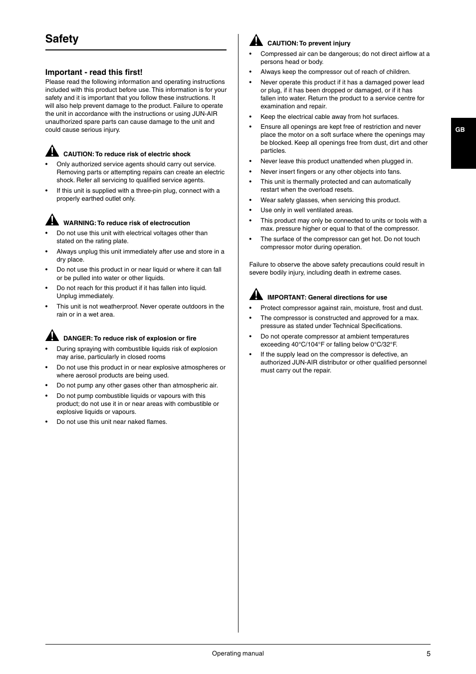 Safety, Important - read this first | JUN-AIR OF1202 series [no cabinet] User Manual | Page 5 / 60