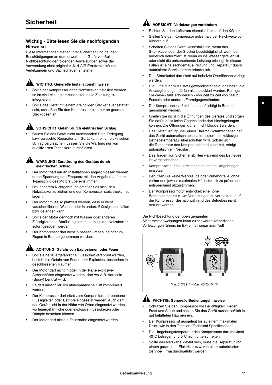 Sicherheit | JUN-AIR OF1202 series [cabinet] User Manual | Page 11 / 44